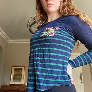 Long sleeve striped T-shirt with floral patch